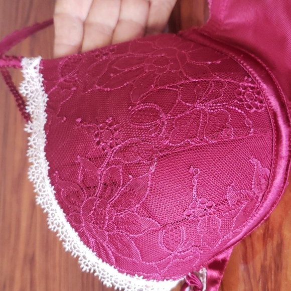 Felina Lingerie Women Burgundy Wine White Edge Floral Lace Print Bra Size 36A - Picture 10 of 13
